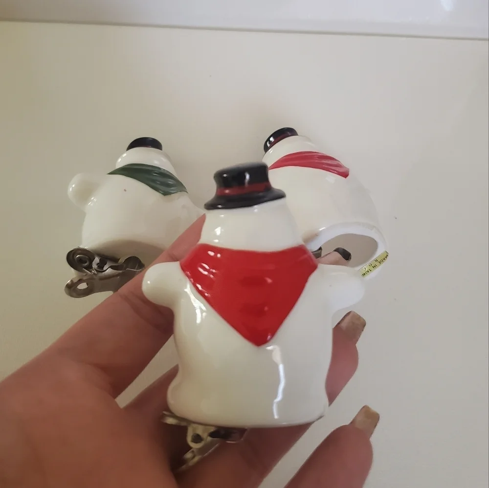 Vintage Set of (3) Ceramic Snowman Ornaments